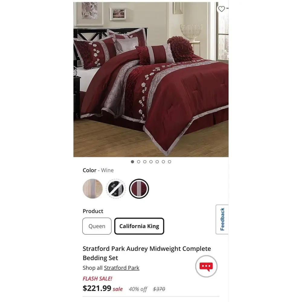 NEW! Stratford Park Audrey Nanshing Riley Wine 7pc Comforter Set King